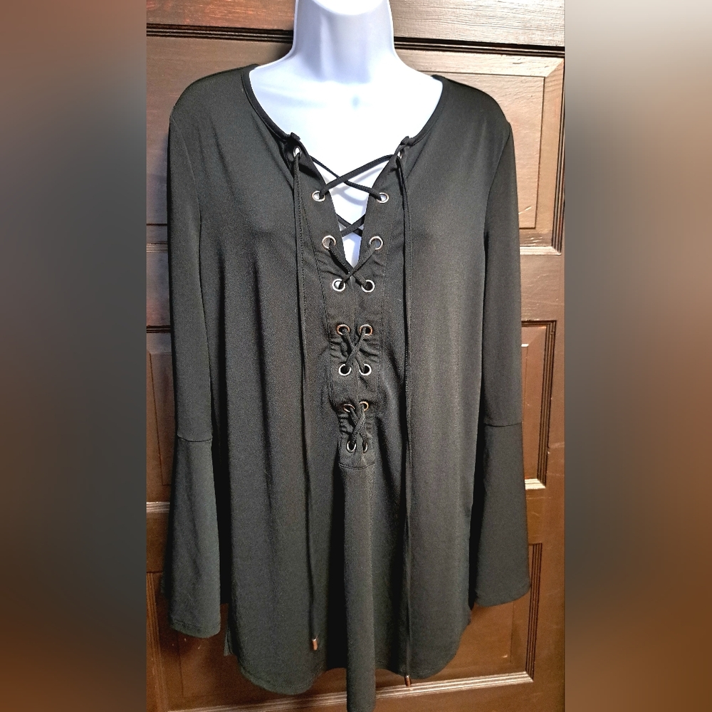 Marled by Reunited Clothing Black Bell Sleeve Mini Dress